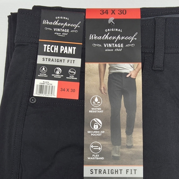 Weatherproof 2-pk Men's Straight Stretch Tech Pant 34x30 Flex Waist Black & Gray - Picture 16 of 16